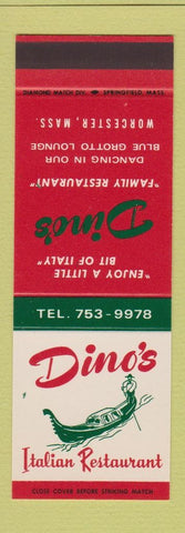 Matchbook Cover - Dino's Italian Restaurant Worcester MA SAMPLE