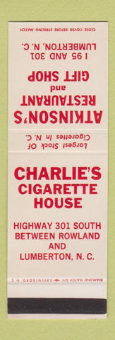 Matchbook Cover - Atkinson's Restaurant Gift Shop Lumberton NC cigars SAMPLE