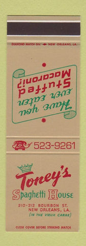 Matchbook Cover - Toney's Spaghetti House New Orleans LA SAMPLE