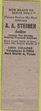 Matchbook Cover - AA Steiner Auditor Accounting Fort Worth TX Great Dane