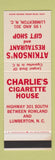 Matchbook Cover - Atkinson's Restaurant Charlie's Cigarettes Lumberton NC SAMPLE