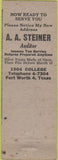 Matchbook Cover - AA Steiner Auditor Accounting Fort Worth TX Shepherd