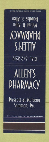 Matchbook Cover - Allen's Drug Scranton PA Pharmacy SAMPLE