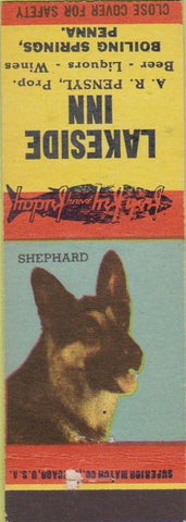 Matchbook Cover - Lakeside Inn Boiling Springs PA Shepherd