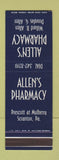 Matchbook Cover - Allen's Pharmacy Scranton PA Willard Douglas Allen SAMPLE
