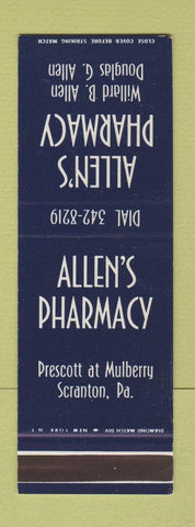 Matchbook Cover - Allen's Pharmacy Scranton PA Willard Douglas Allen SAMPLE
