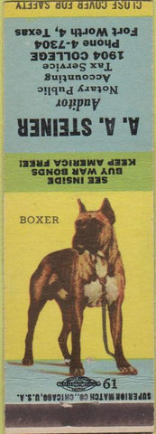 Matchbook Cover - AA Steiner Auditor Accounting Fort Worth TX Boxer
