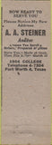 Matchbook Cover - AA Steiner Auditor Accounting Fort Worth TX Boxer