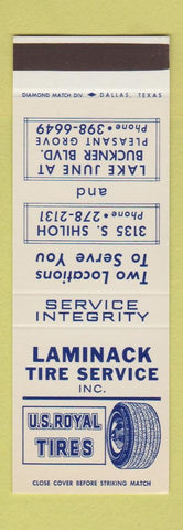 Matchbook Cover - Laminack Tires US Royal Dallas TX SAMPLE