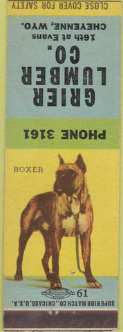 Matchbook Cover - Grier Lumber Co Cheyenne WY Boxer