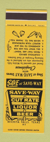 Matchbook Cover - Save Way Cut Rate Liquor Wichita Falls TX SAMPLE