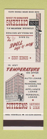 Matchbook Cover - Citizens Savings Loan Morgantown WV SAMPLE
