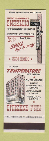 Matchbook Cover - Citizens Savings Morgantown WV SAMPLE