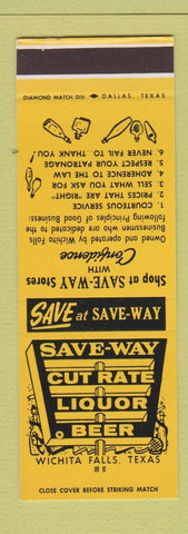 Matchbook Cover - Save Way Cut Rate Liquor Beer Wichita Falls TX SAMPLE