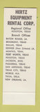 Matchbook Cover - Hertz Car Rentals Equipment Houston TX SAMPLE