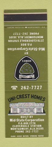 Matchbook Cover - Uni Crest Homes Mid State Corporation Montgomery AL SAMPLE