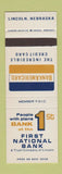Matchbook Cover - First National Bank Lincoln NE SAMPLE