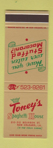 Matchbook Cover - Toney's Spaghetti House New Orleans LA Stuffed Macaroni SAMPLE