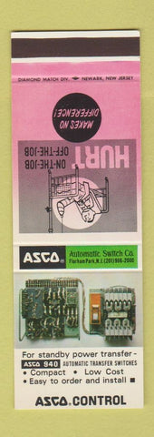 Matchbook Cover - Asco Control Automatic Switch Florham Park NJ safety SAMPLE