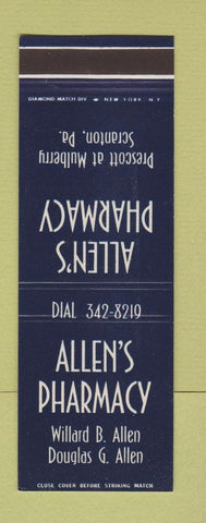 Matchbook Cover - Allen's Drug Scranton PA SAMPLE
