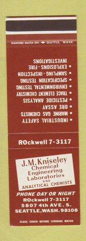 Matchbook Cover - JM Kniseley Chemical Labs Seattle WA WEAR SAMPLE