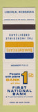 Matchbook Cover - First National Bank Lincoln NE   SAMPLE