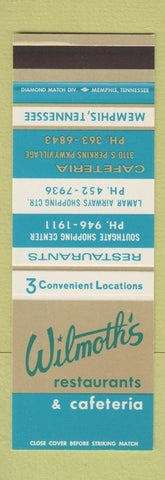 Matchbook Cover - Wilmonth's Restaurants Cafeteria Memphis TN SAMPLE