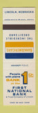 Matchbook Cover - 1st National Bank Lincoln NE SAMPLE