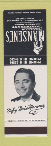 Matchbook Cover - Mansene's Restaurant Miami FL Italian SAMPLE