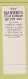 Matchbook Cover - Mansene's Restaurant Miami FL Italian SAMPLE
