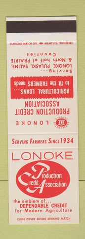 Matchbook Cover Lonoke Production Credit Pulaski Saline Prairie County AR SAMPLE