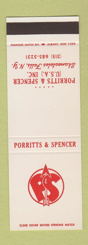 Matchbook Cover - Porritts  Spencer Skaneateles Falls NY SAMPLE
