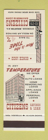 Matchbook Cover - Citizens Savings Morgantown WV   SAMPLE