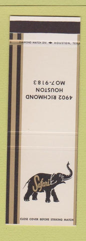 Matchbook Cover - Safari Restaurant? Houston TX elephant SAMPLE