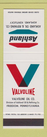 Matchbook Cover - Valvoline Ashland oil gas Ashland KY Freedom PA SAMPLE