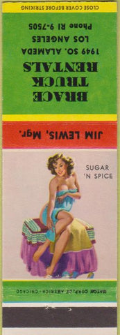 Matchbook Cover - Brace Truck Rentals Los Angeles CA pinup