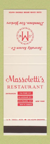 Matchbook Cover - Massoletti's Restaurant New York City SAMPLE