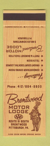 Matchbook Cover - Brentwood Motor Lodge motel Pittsburgh PA SAMPLE