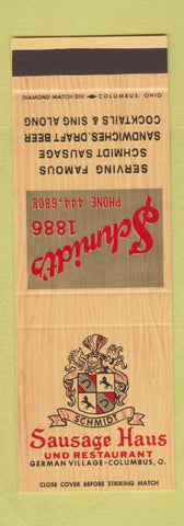 Matchbook Cover - Sausage Haus German Columbus OH Schmidt's SAMPLE