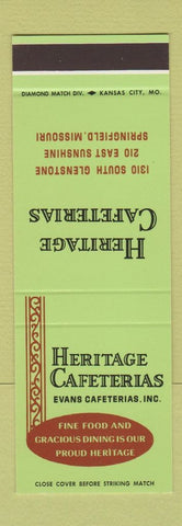 Matchbook Cover - Heritage Cafeterias Springfield MO restaurant SAMPLE