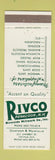 Matchbook Cover - Rivco Penacook NH Riverside Millwork
