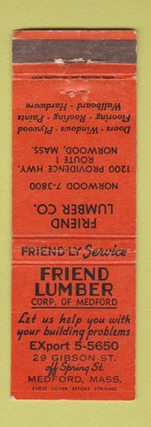 Matchbook Cover - Friend Lumber Medford MA WORN