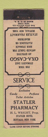 Matchbook Cover - Statler Hotel Pharmacy Buffalo NY Oxa Casgo antacid WEAR