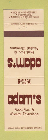 Matchbook Cover - Adam's Restaurant Ramada Inn Mobile Montgomery AL Nofolk VA