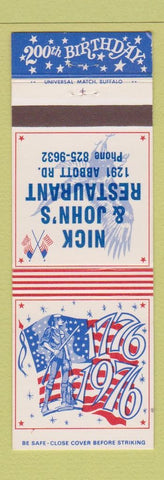 Matchbook Cover - Nick & John's Restaurant 1976