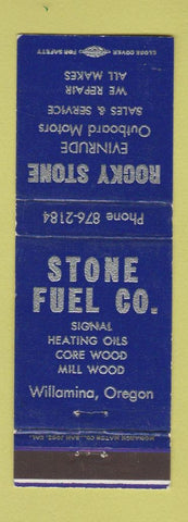 Matchbook Cover - Rocky Stone Evinrude Boat Motors heating oil Willamina OR WEAR