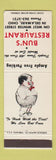 Matchbook Cover - Bun's Restaurant Delaware OH
