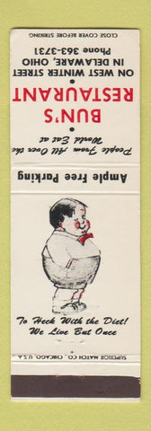 Matchbook Cover - Bun's Restaurant Delaware OH