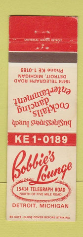 Matchbook Cover - Bobbie's Lounge Detroit MI