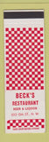 Matchbook Cover - Beck's Restaurant SAMPLE